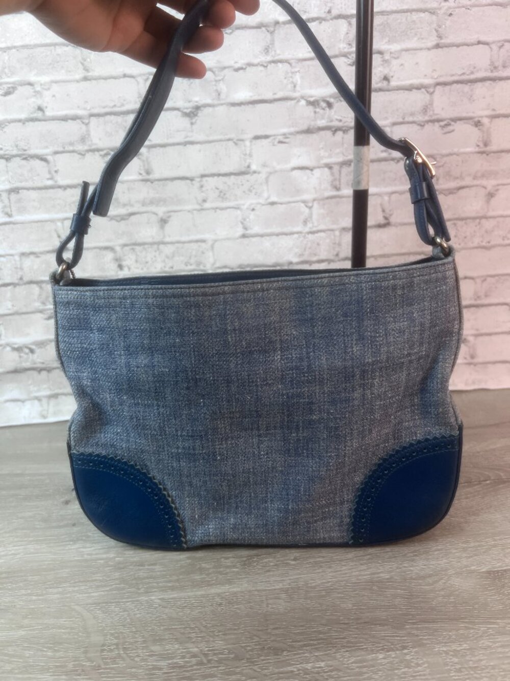 Y2K Vintage Coach Girlie Herringbone Hobo 8146 Navy Denim - Picture 4 of 7